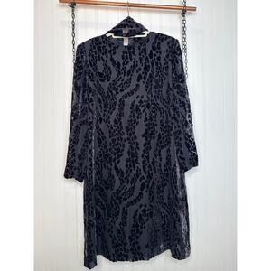 Yolanda Burnout Silk Vintage Tunic Dress Dark Purple Animal Print Shift Size M